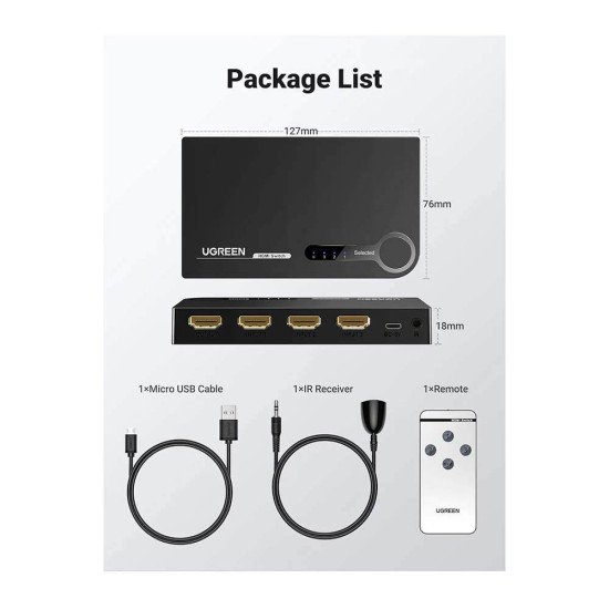 UGREEN 3 IN 1 OUT HDMI SWITCHER (40234)