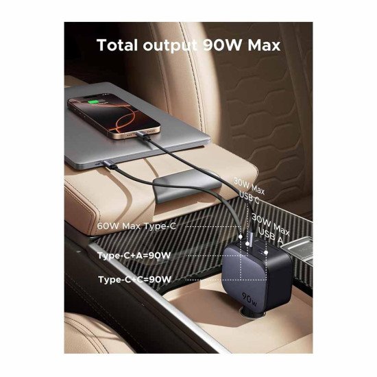 UGREEN 90W RETRACTABLE CAR CHARGER EC603 (55909)