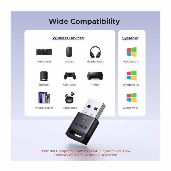 UGREEN USB BLUTOOTH 6.0 DONGLE ADAPTER CM748 (75073)