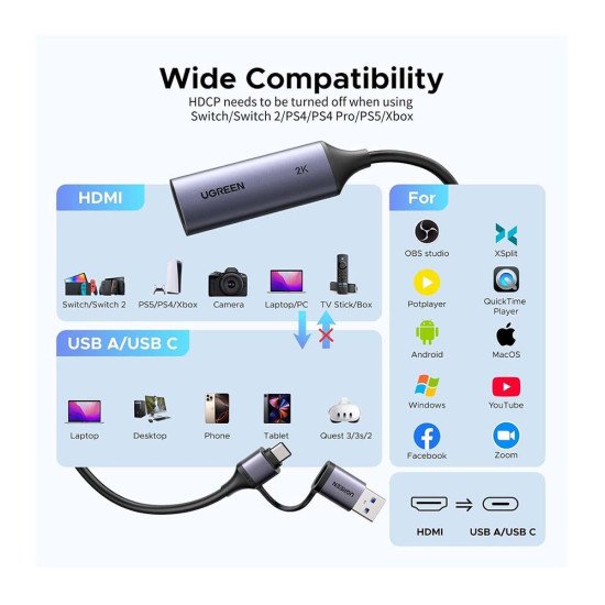 UGREEN  USB3.0 2K 30HZ HDMI CAPTURE CARD CM629 (15389)