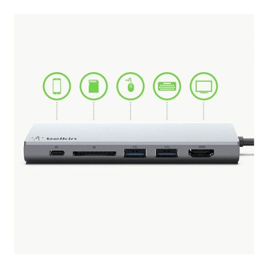 Belkin USB-C Hub, 6-in-1 Multi-Port Docking Station