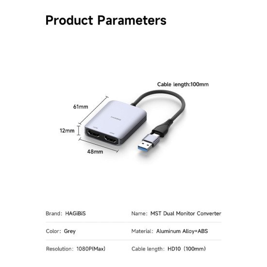 HAGIBIS MST HD10 USB 3.0 TO DUAL HDMI CONVERTER