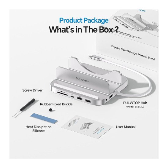 PULWTOP BS212D USB C HUB STAND FOR MAC MINI M4/M4 PRO