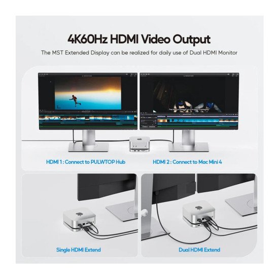 PULWTOP MAC MINI M4/M4 PRO HUB STAND DOCK WITH EXTERNAL STORAGE UPGRADE M.2 SSD ENCLOSURE