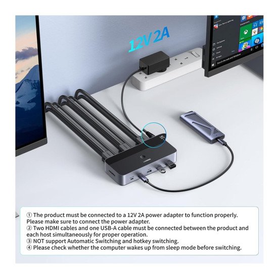 UGREEN 4k@60HZ HDMI KVM Switch 2 Monitors 2 Computers AK500 (85719)