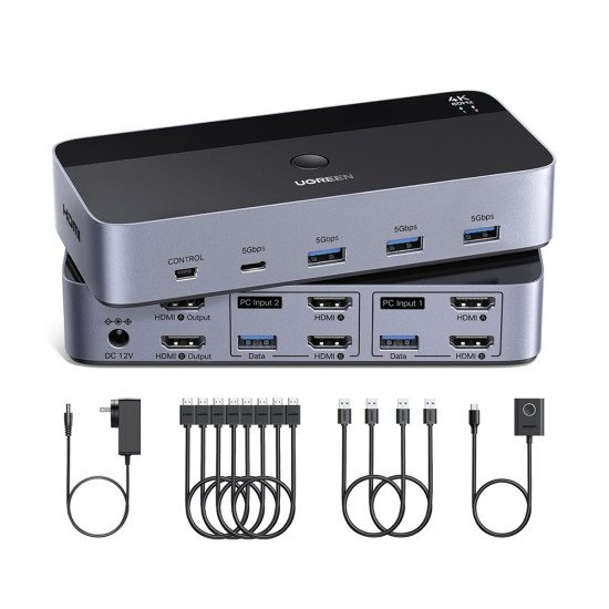 UGREEN 4k@60HZ HDMI KVM Switch 2 Monitors 2 Computers AK500 (85719)