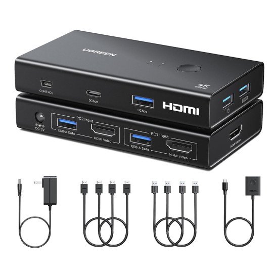 UGREEN 4K@60Hz HDMI KVM Switch 1 Monitor 2 Computer Ak 502 (75246)