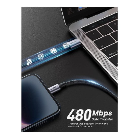 UGREEN Mfi-Certified Usb Type C To Lightning Nylon Braided Fast Charging Cable us304 (60761) 2m